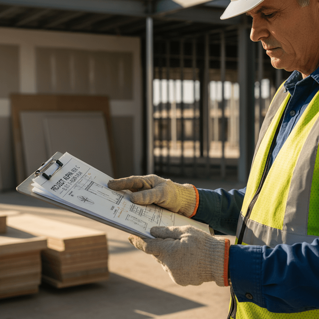 General contractor reviewing project plans