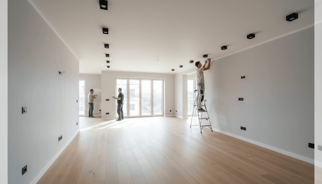 Contractor reviewing renovation project details with homeowner in bright, modern home setting