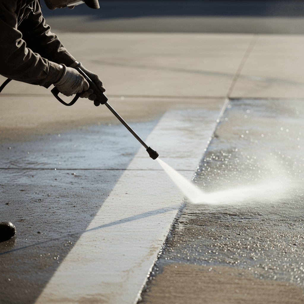 Pressure washing concrete driveway